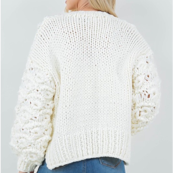 309. LAST 1! CHUNKY POMPOM Cream Open Cardigan Bubble Thick heavyweight sweater - Picture 3 of 8